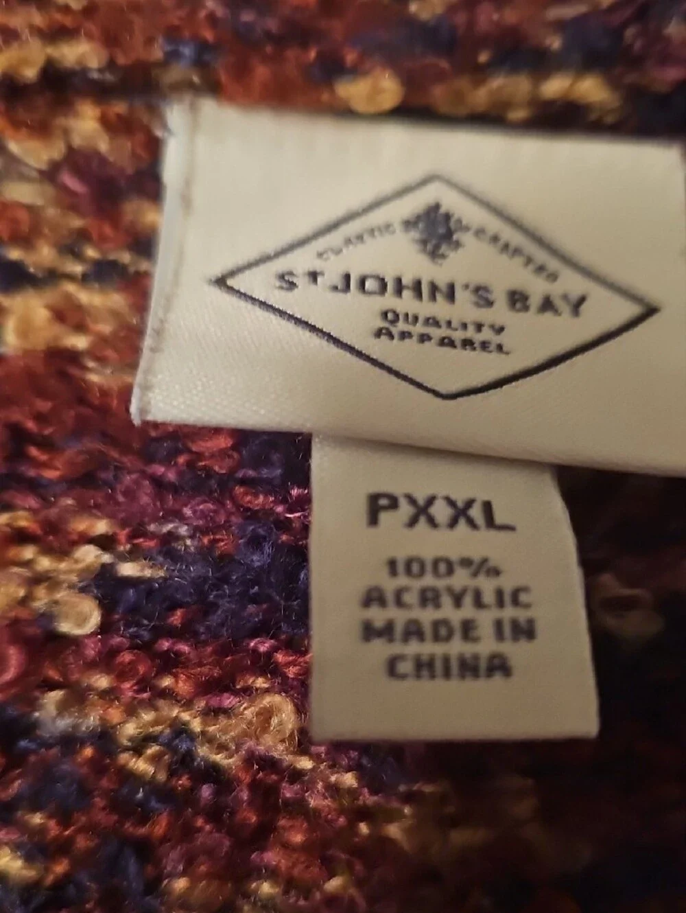 St. John's Bay Marled Burgundy and Cream Open Front Cardigan